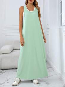 SHEIN LUNE Women Casual Sleeveless 2 In 1 Dress - Green - View 3