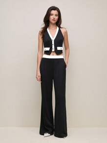 BizChic Setelan Jas Wanita Tanpa Lengan Warna Hitam, Pakaian Kerja Kantor Urban untuk Musim Semi/Panas - Hitam dan Putih - View 3