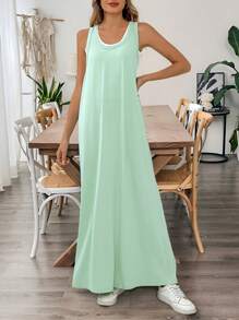 SHEIN LUNE Women Casual Sleeveless 2 In 1 Dress - Green - View 1