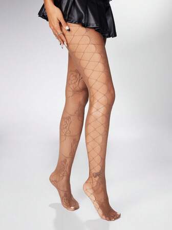 Fairycore زوج جورب شبكي مزخرف بالزهور للنساء مع تصميم شبكي متقاطع في الجانبين، مناسب لجميع المواسم