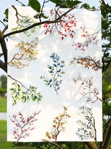 20pcs Retro Large Water-Resistant Transparent PET Stickers With Branch And Leaf Themes, Scrapbooking Embellishments, Decals - Baby Pink - View 5