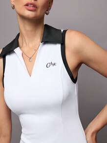 Activina Women's Collar V-Neck Colorblock Sleeveless Fitted Sports Dress Athletic Dress - White - View 4