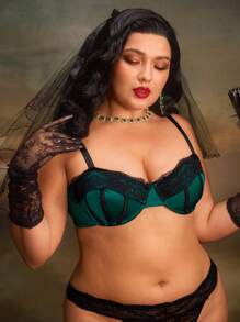 PinupGlam Sujetador glaseado de satén de talla grande con parches de encaje en estilo romántico vintage