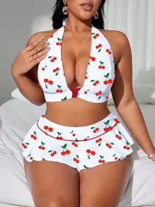 Swim Mod 大码樱桃印花比基尼套装，休闲度假风格 - 彩色 - 查看 3