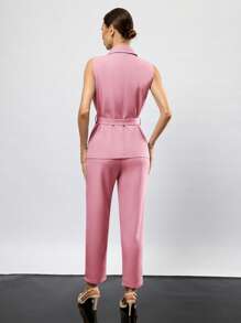Aveloria Modichic Ladies' Solid Color Sleeveless Vest And Suit Set  - Pink - View 2