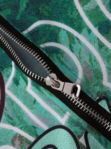 Manfinity EMRG Men's Oil Painting Sunflower & Letter Print, Winged Horse Icon Pattern Printed Zip-Up Shirt , Streetwear Shirts , Streetwear Men Shirts - Multicolor - View 4