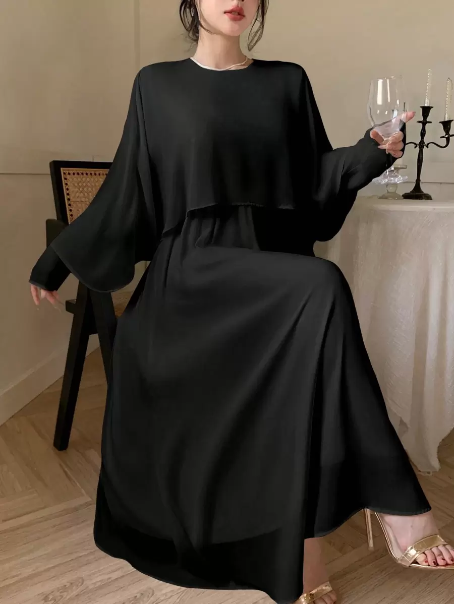 DAZY Vestido de fiesta de gasa hasta la pantorrilla para mujer, vestido de manga larga para primavera/otoño