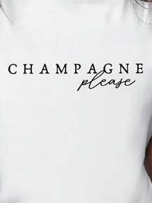 INAWLY 女士休闲简约字母印花圆领短袖 T 恤