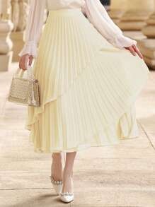DAZY Plain Color Ruffled Hem Skirt For Office Wear