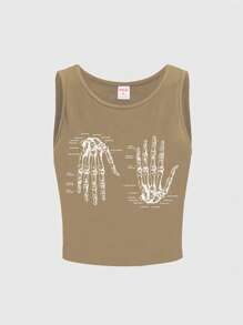 ROMWE Academia Women's Gothic Skeleton Hand Print Tank Top