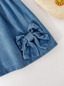 Souflis Souflis Baby Girls Casual Fashion Denim Bow Decor Sweet Strap Dress, Suitable For Summer Outdoor Party
