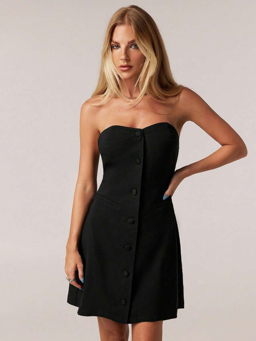 SHEIN Forever 21 Xuân Hè Nữ Lãng mạn/Dự tiệc/Trang trọng/Sinh nhật/Thập niên 90/Phụ nữ công sở giản dị/Thanh lịch/Trang phục phương Tây/Đi chơi/Thời trang/Bình thường/Y2k/Câu lạc bộ/Văn phòng/Cocktail/Cổ điển/Bodycon/Trang phục Rave Lễ hội/Vui nhộn/Sang trọng/Quý tộc/Thời trang dạo phố/Trang phục nghỉ mát/Trang phục hòa nhạc đồng quê/Công sở/Khiêm tốn/Kỳ nghỉ xuân/Trang phục độc thân/Hòa nhạc/Baddie/Cơ bản/Tốt nghiệp/Dáng chữ A/Trễ vai/Váy ngắn đen hở vai - màu đen - Xem 1