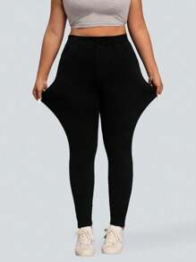 Flexra Plus Size Solid Color Stretchy Knit Skinny Jeans, Minimalist & Fashion, Everyday Wear