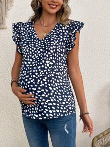 SHEIN Blusa ampia a maniche a volant, scollo a V, con stampa tutto-over, per gravidanza