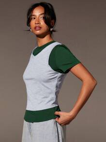 Athîral Women Round Neck Short Sleeve Casual T-Shirt - Grey - View 1
