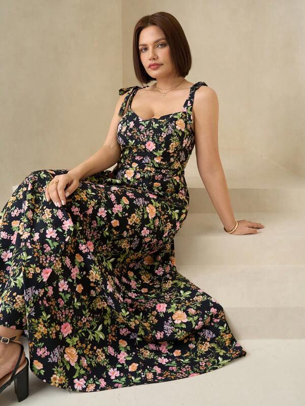 Chikora Rochie fără mâneci cu imprimeuri florale, mărimi plus, pentru primăvară și vară