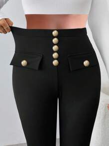 EMERY ROSE Women Casual Solid Color Slim Fit Pants, Autumn/Winter Fall Cloth For Women - Black - View 8
