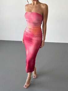 Firerie Váy suông dáng suông thanh lịch lãng mạn thời trang đi làm gợi cảm duyên dáng cho nữ, thích hợp cho tiệc tùng, kỳ nghỉ, trở lại trường, hẹn hò lãng mạn, đám cưới và sinh nhật, váy ống in ombre màu hồng bó sát, mùa thu/đông - Màu Hồng Tươi - Xem 3