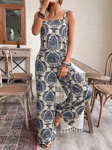 EMERY ROSE 2pcs/Set Women Vacation Outfit, Camisole Top + Print Pants