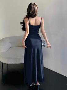 DAZY 女士优雅纯色紧身连衣裙，无袖，夏季派对女士太阳裙返校节连衣裙 - 藏蓝色 - 查看 3