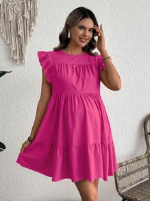 SHEIN Vestido casual de maternidad de unicolor con volantes en el bajo - Rosa Fucsia - Ver 4