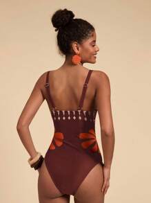 Travachic 女士镂空几何印花连体泳衣，适合度假和海滩