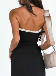INAWLY Vrouwen Contrasterende Kanten Trim Zijsplit Bandeau Top