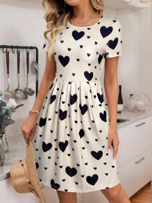 EMERY ROSE 女士圆领短袖军绿色中长连衣裙夏季 - 卡其色 - 查看 4