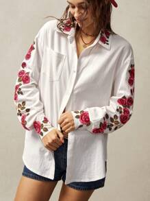 Bohemela Boho Woven Relaxed Asymmetrical Hem Long Sleeve Long Shirt For Women - White - View 7