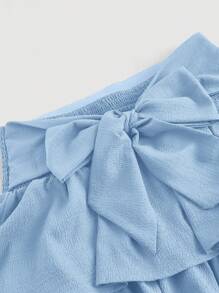 SHEIN MOD 大码女式浅蓝色系带蝴蝶结多层荷叶边下摆半身裙，夏季 - 淺藍色 - 查看 4