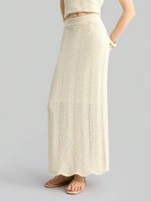 Ontre 女士休闲纯色长款针织裙，适合度假装女士 - 杏色 - 查看 3