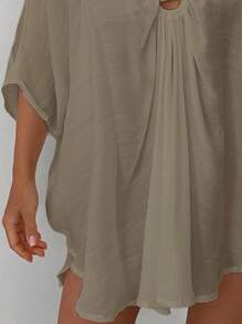 Swim Vcay Women's Loose Casual Elegant Batwing Sleeve Keyhole Connection Dress For Summer Beach Vacation