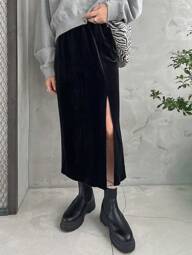 FRIFUL ベロア素材 ストレート ハイスリット スカート 秋冬用