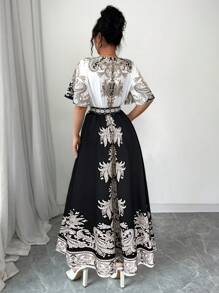 Rafferiza Đầm dài chữ A in hoa tay ngắn dáng rộng cho kỳ nghỉ hè dành cho nữ - Nhiều màu - Xem 2