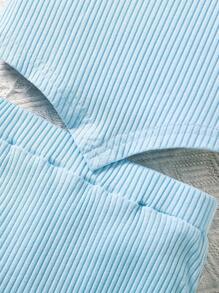 SHEIN Conjunto elegante de blusa con bajo asimétrico y minifalda decorada con moño para bebé niña. Conjunto de ropa delgada de verano para bebé niña - Azul - Ver 3