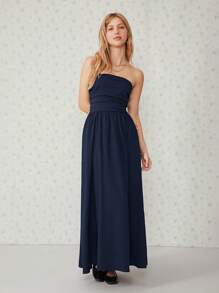 SHEIN EZwear Solid Black Slant Pocket Tube Longline Dress