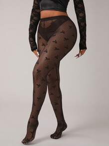 SHEIN SXY Plus Size Mesh Butterfly Patterned Leggings, Minimalist & Fashionable For Summer - Brown - View 3