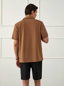 RueChic Men Textured Striped Fabric Regular Shirt Set - Beige - View 2