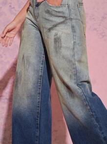 Denimoi Premium Denim Low Rise Wide Leg Washed Jeans