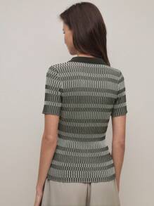 BizChic Blusa casual de punto de manga corta a rayas para mujer, blusa básica de negocios casuales urbanos, conjunto elegante para mujer