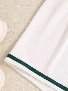 SHEIN Explorewe 2 件套女孩和青少年罗纹面料 Polo 衫和休闲舒适运动短裤，适合夏季