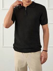RueChic Polo à demi-zip standard à texture unie pour hommes
