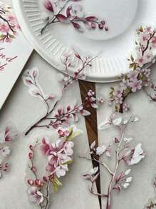 20pcs Retro Large Water-Resistant Transparent PET Stickers With Branch And Leaf Themes, Scrapbooking Embellishments, Decals - Baby Pink - View 2