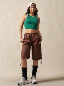 VARSIVA Low Waist Drawstring Tie Loose 5" Comfy Shorts - Brown - View 3