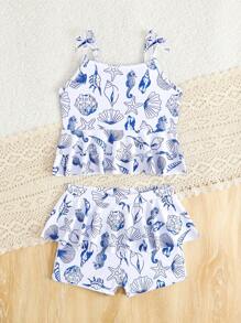 SHEIN Young Girl's Minimalist Casual Tank Top & Shorts Two Pieces Swimwear, Everyday Wear