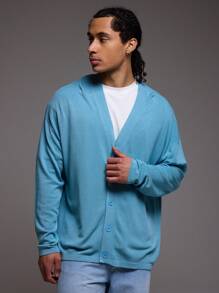 Musero 男士双层V领针织长袖上衣 - 淺藍色 - 查看 1