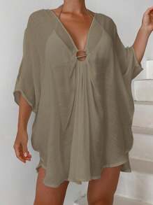 Swim Vcay Women's Loose Casual Elegant Batwing Sleeve Keyhole Connection Dress For Summer Beach Vacation