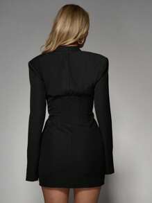 MISSGUIDED Corset Cut Out Long Sleeve Mini Dress Party Club Evening Statement Shoulder Padded High Neck Winter Fall Bodycon