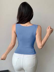 DAZY Women's Summer Sexy Minimalist Sexy Style Casual Wide Strap Chest Pinch Ruched Camisole - Blue - View 3