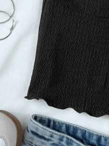 SHEIN 少女可爱荷叶边提花T恤，返校季 - 黑色 - 查看 3